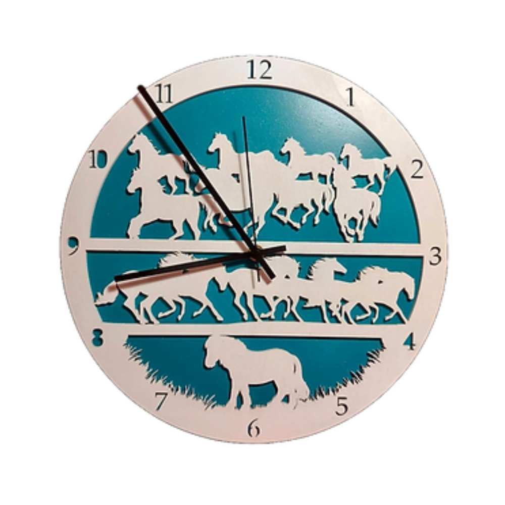 Wanduhr mit Wildpferden – Türkis
