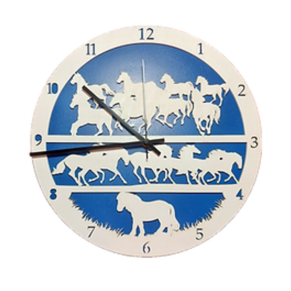 Wanduhr mit Wildpferden – Blau