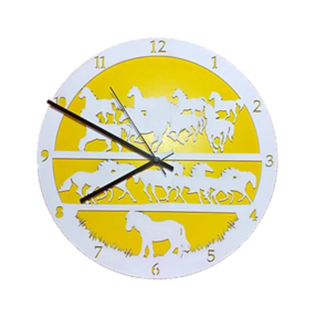 Wanduhr mit Wildpferden – Gelb