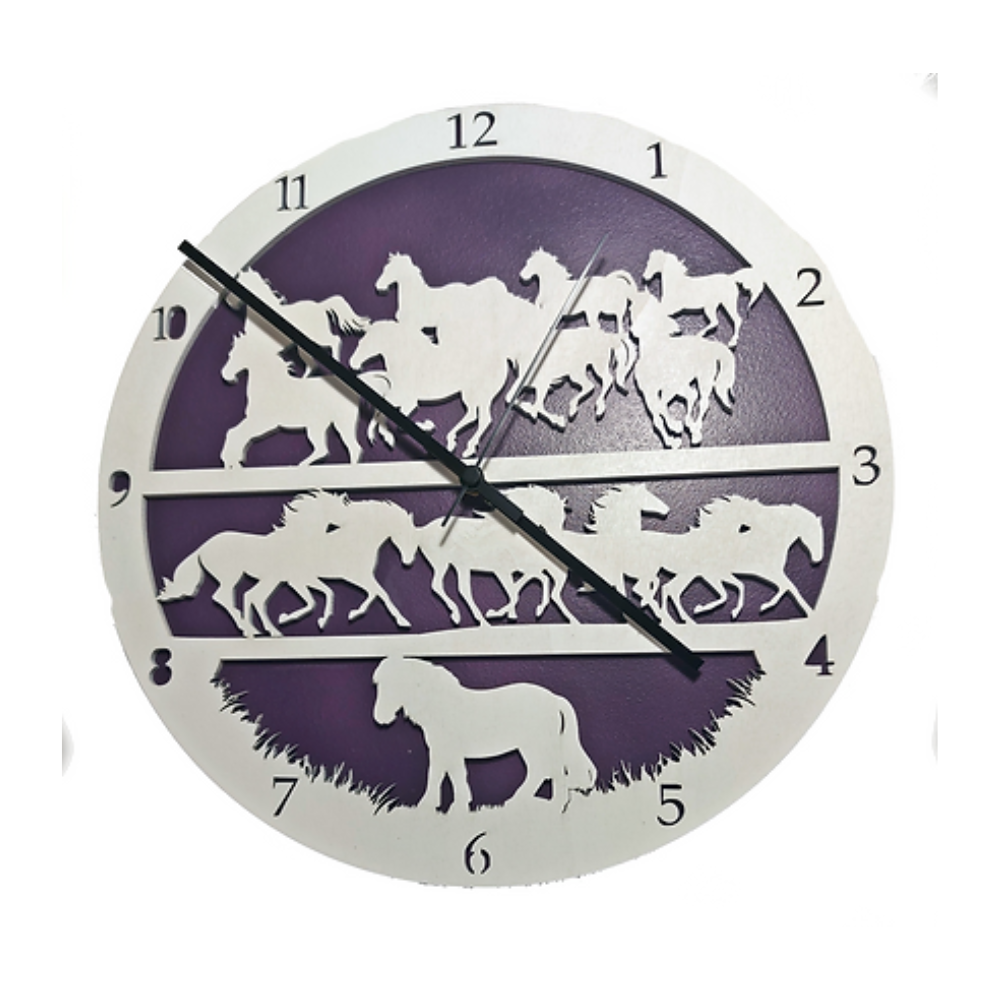 Wanduhr mit Wildpferden – Violett
