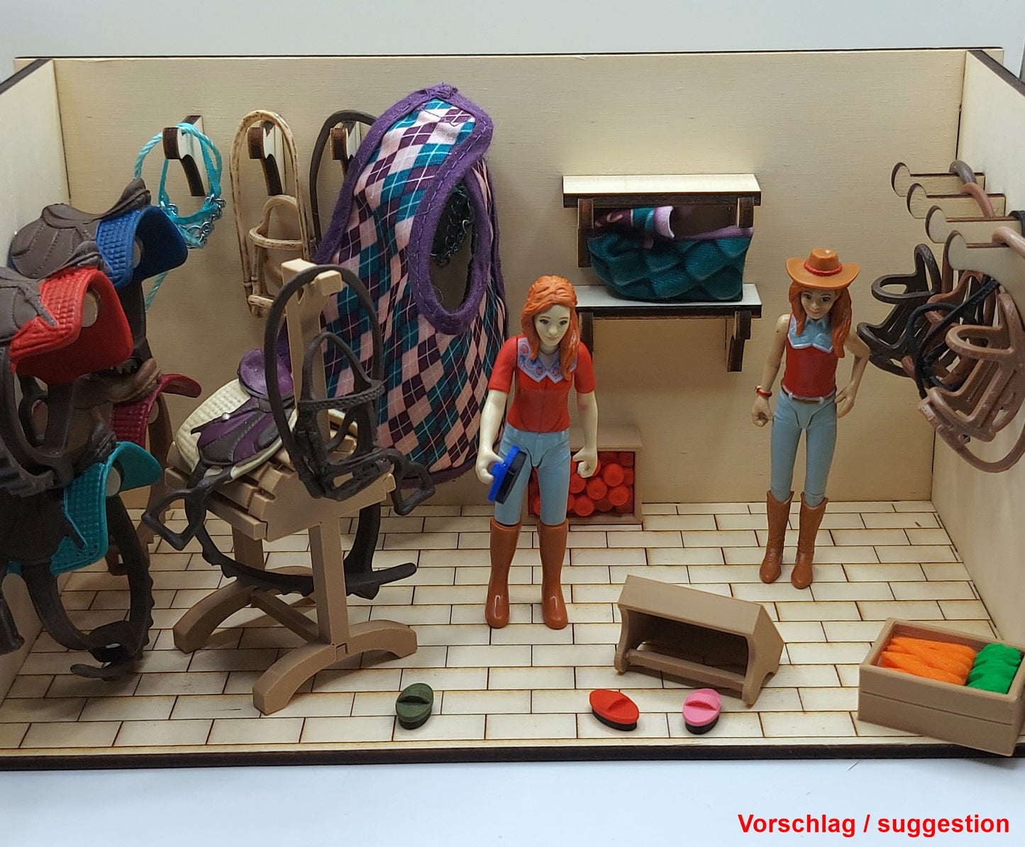 Sattelkammer mit umfangreichen Zubehör passend für Schleich