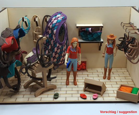 Sattelkammer mit umfangreichen Zubehör passend für Schleich